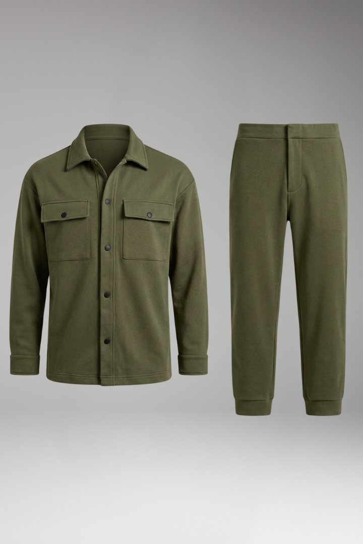 Men's Two-Piece Set with Long-Sleeved Shirt and Trousers