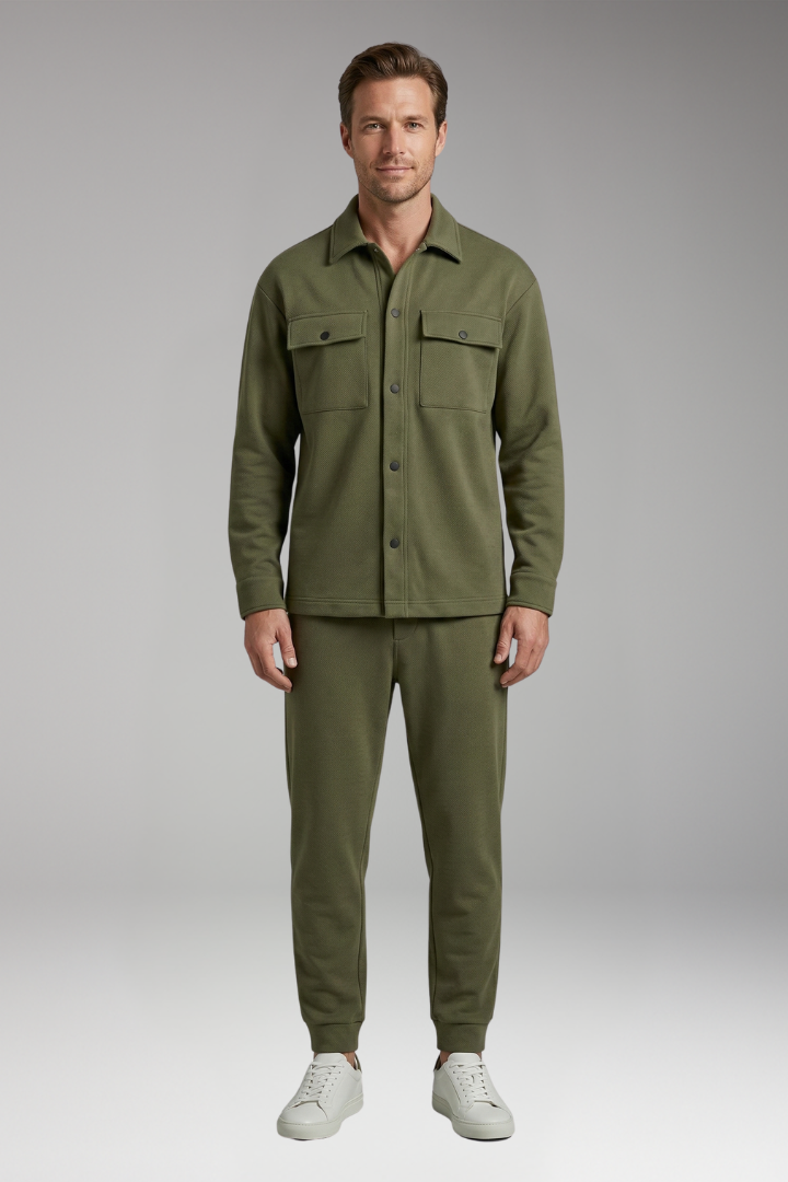 Men's Two-Piece Set with Long-Sleeved Shirt and Trousers