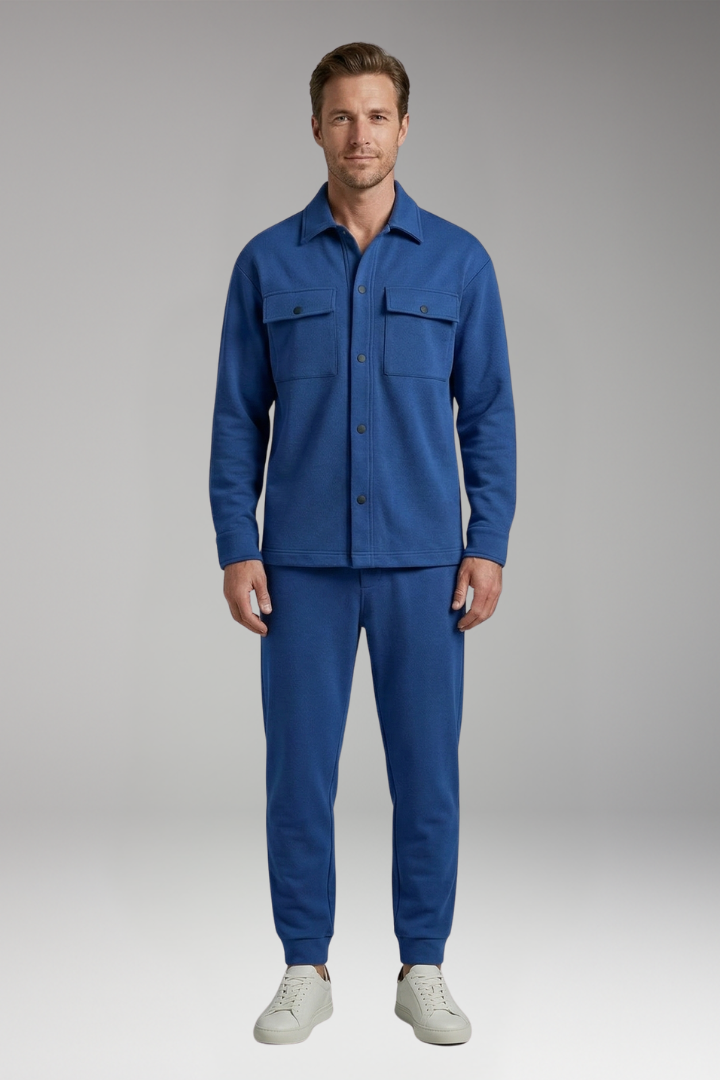 Men's Two-Piece Set with Long-Sleeved Shirt and Trousers