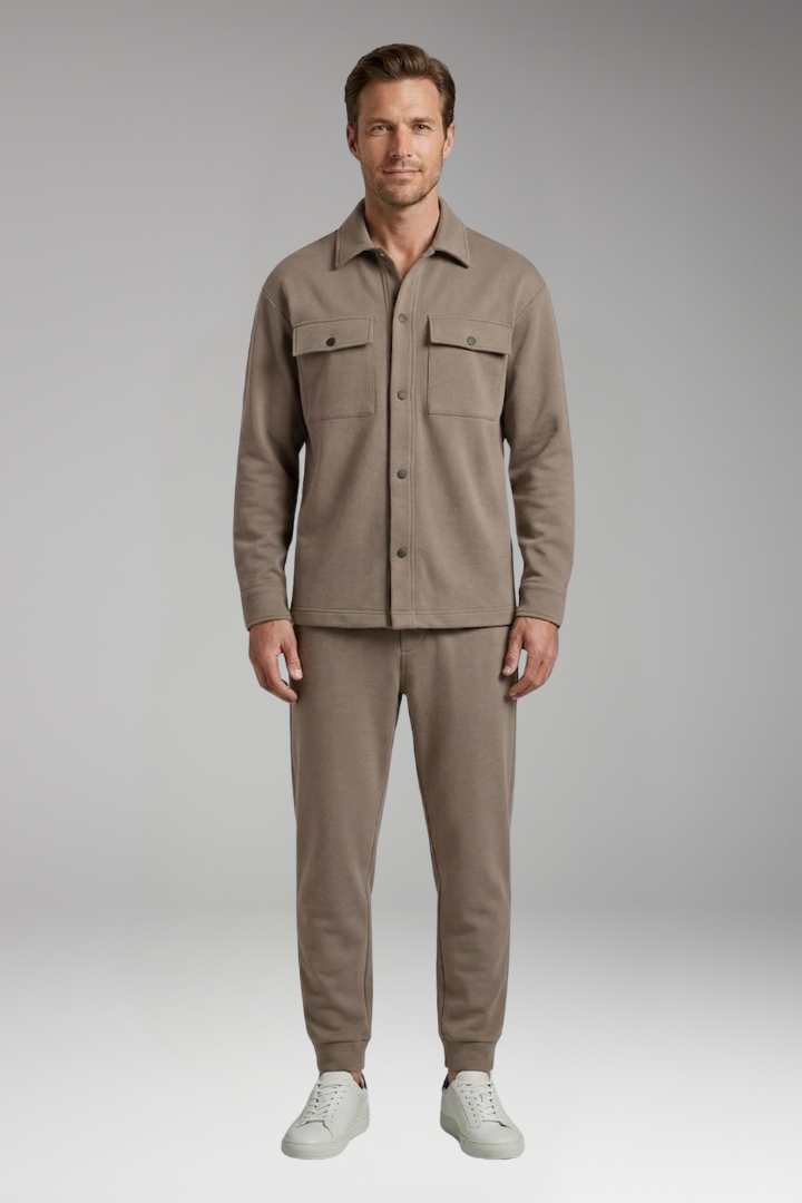 Men's Two-Piece Set with Long-Sleeved Shirt and Trousers