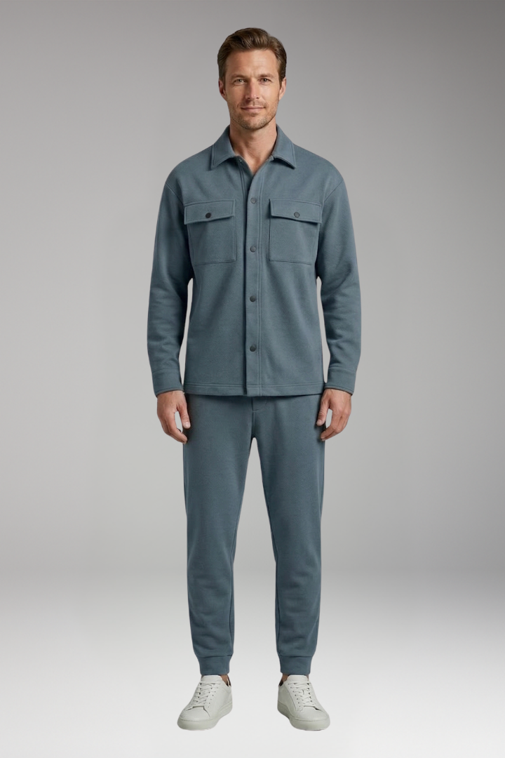 Men's Two-Piece Set with Long-Sleeved Shirt and Trousers