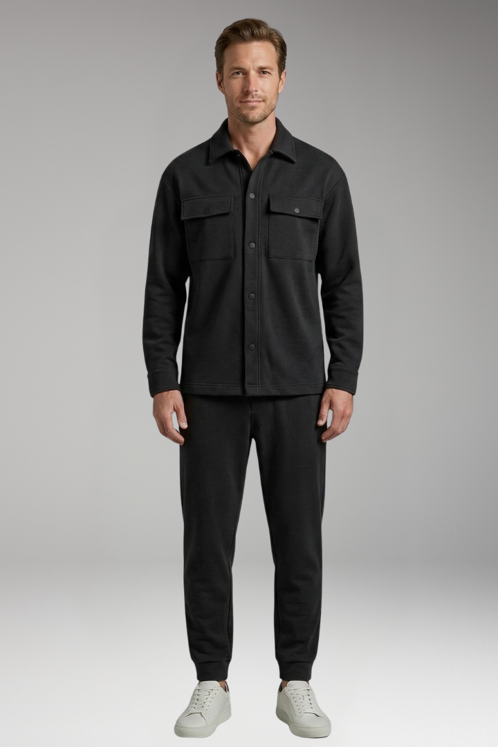 Men's Two-Piece Set with Long-Sleeved Shirt and Trousers