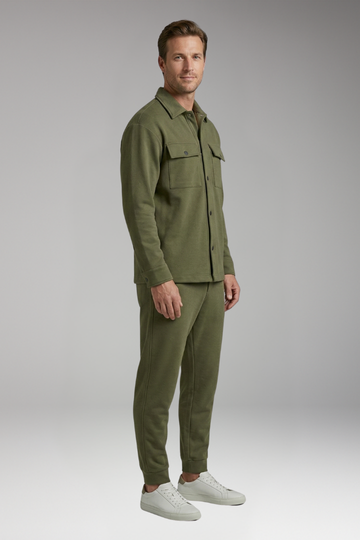 Men's Two-Piece Set with Long-Sleeved Shirt and Trousers