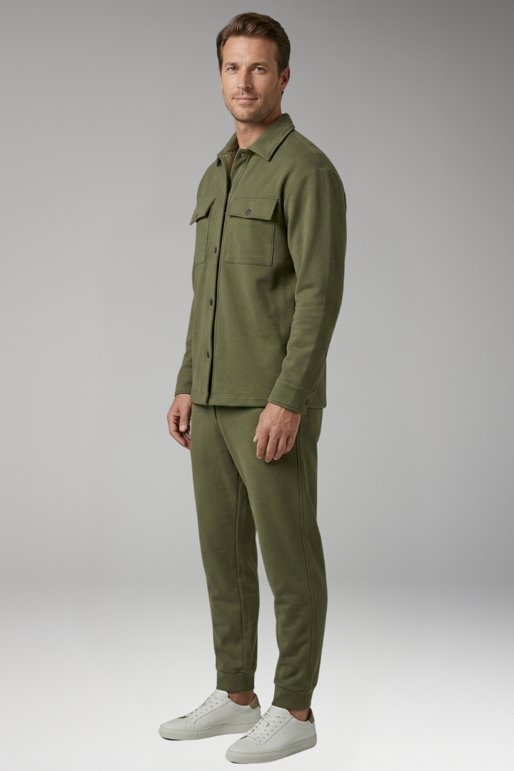 Men's Two-Piece Set with Long-Sleeved Shirt and Trousers