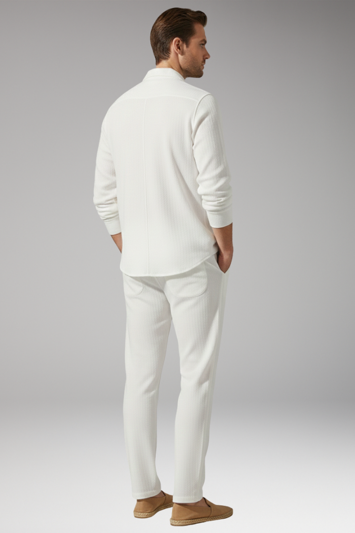Men’s Two-Piece Set with Long Sleeve Shirt and Drawstring Trousers