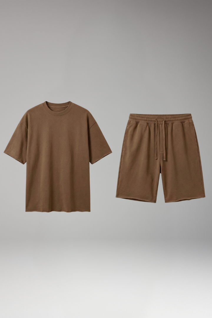 Men’s Two-Piece Set with Oversized Shirt and Drawstring Shorts