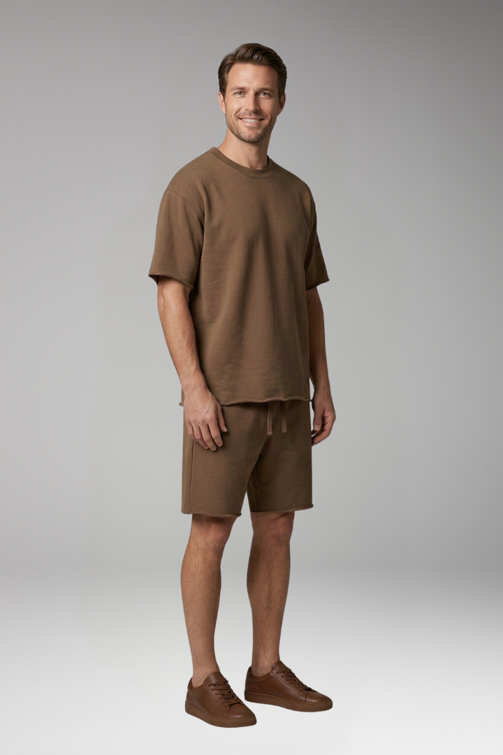 Men’s Two-Piece Set with Oversized Shirt and Drawstring Shorts