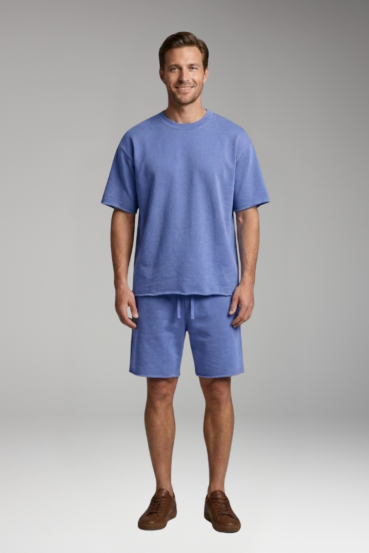 Men’s Two-Piece Set with Oversized Shirt and Drawstring Shorts