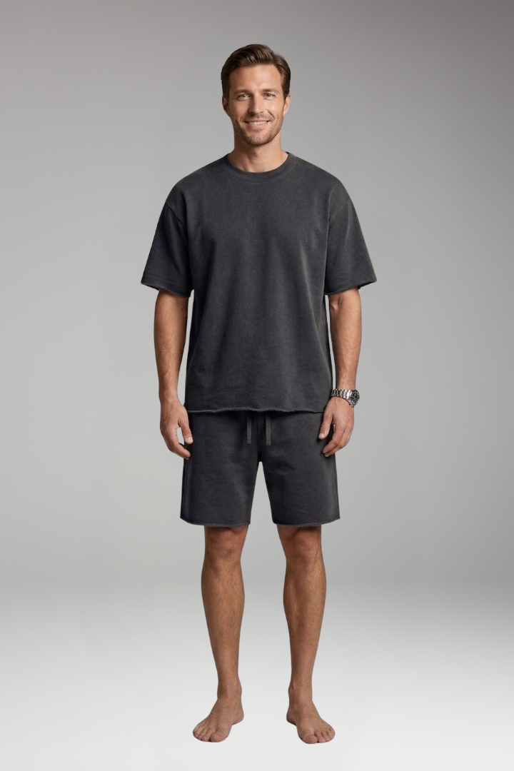 Men’s Two-Piece Set with Oversized Shirt and Drawstring Shorts