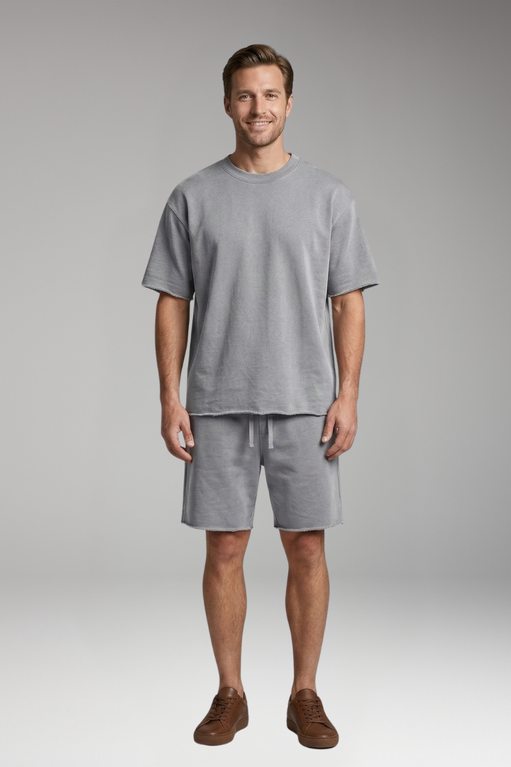 Men’s Two-Piece Set with Oversized Shirt and Drawstring Shorts