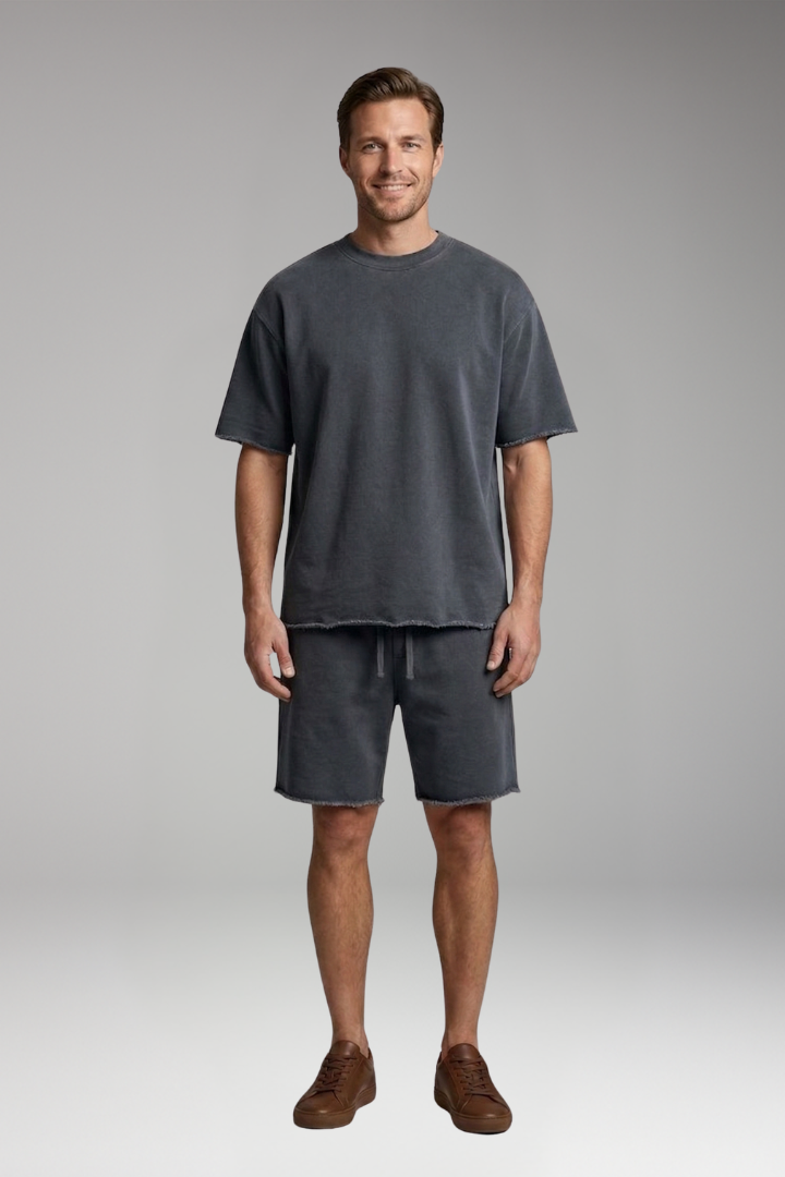 Men’s Two-Piece Set with Oversized Shirt and Drawstring Shorts