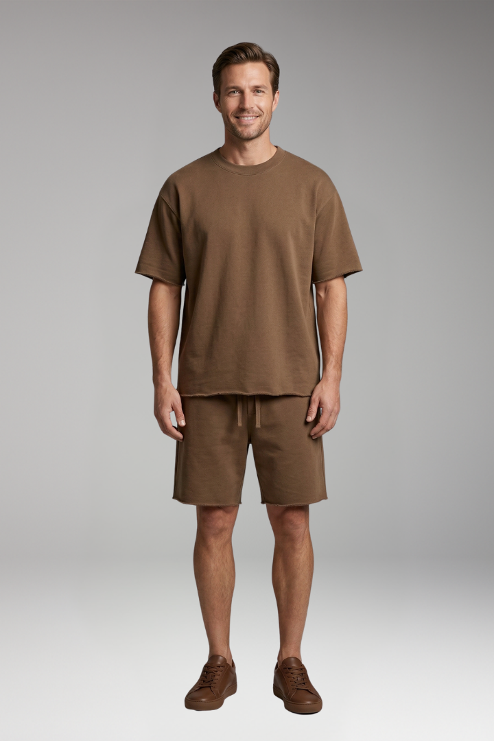 Men’s Two-Piece Set with Oversized Shirt and Drawstring Shorts