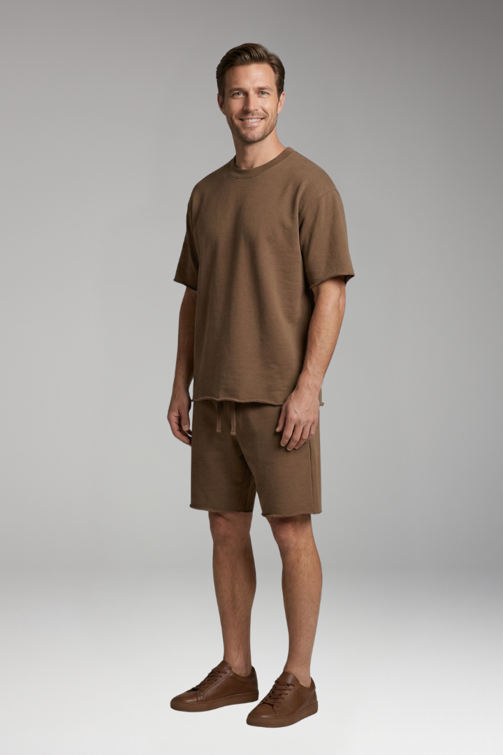 Men’s Two-Piece Set with Oversized Shirt and Drawstring Shorts