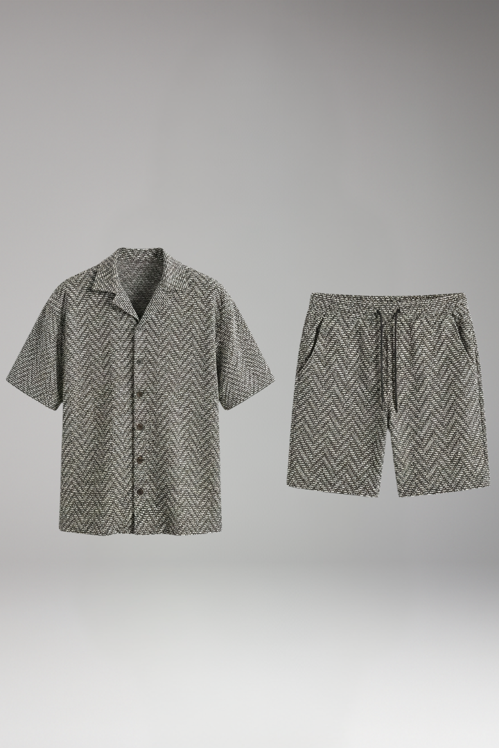 Men’s Two-Piece Set with Printed Short-Sleeve Shirt and Shorts