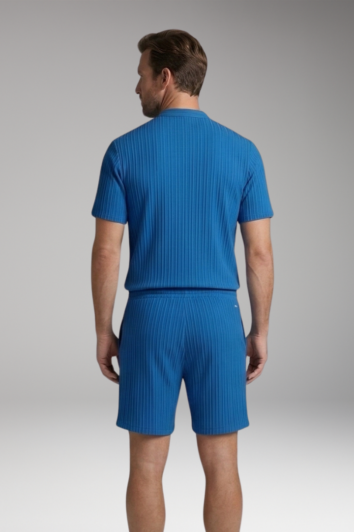 Men's Two-Piece Set with Ribbed Surface and Drawstring Shorts