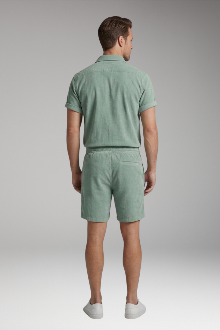 Men's Two-Piece Set with Short-Sleeve Shirt and Drawstring Shorts