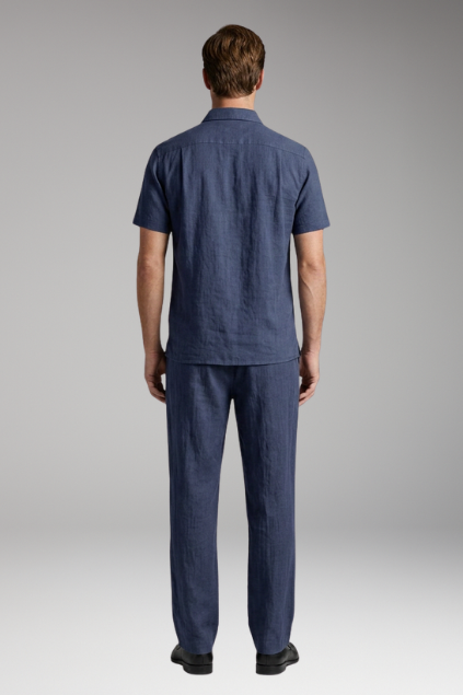 Men’s Two-Piece Set with Short-Sleeve Shirt and Slim-Fit Trousers
