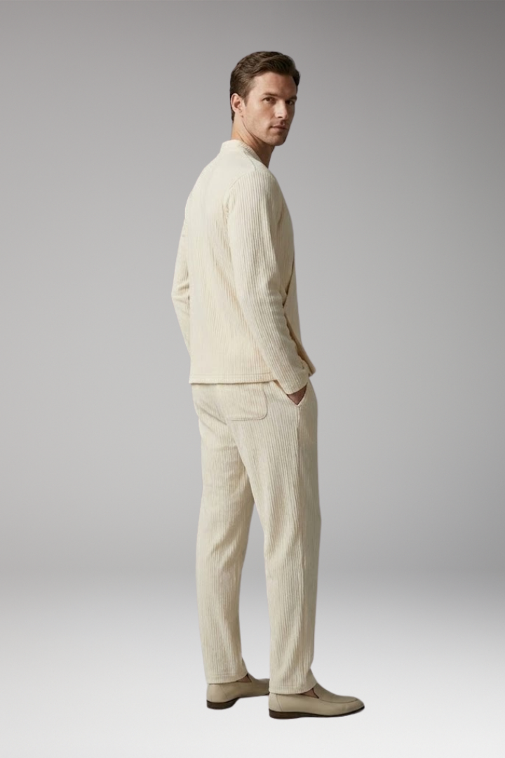 Men’s Two-Piece Set with V-Neck Top and Relaxed Fit Trousers