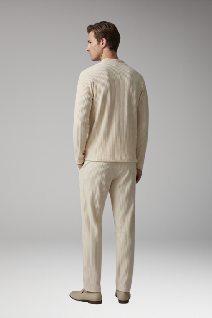 Men’s Two-Piece Set with V-Neck Top and Relaxed Fit Trousers