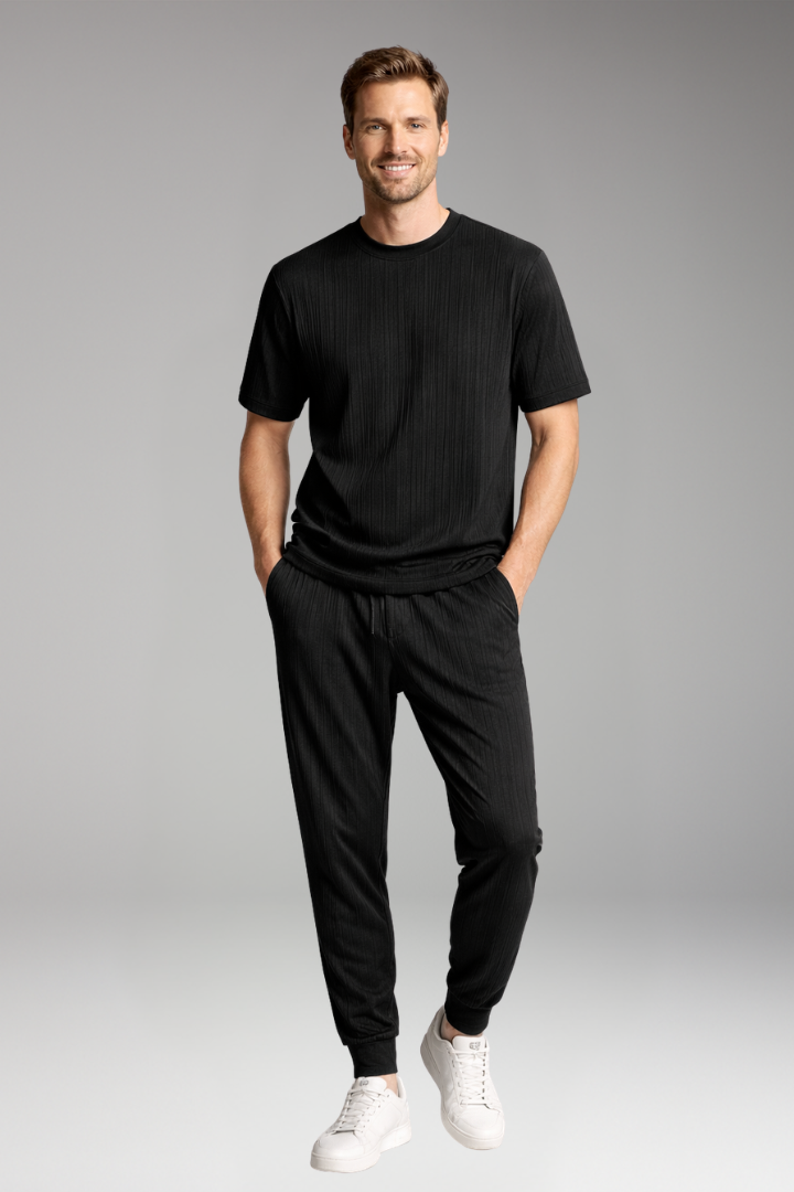 Men’s Two-Piece Suit with Pleated T-shirt and Jogging Trousers