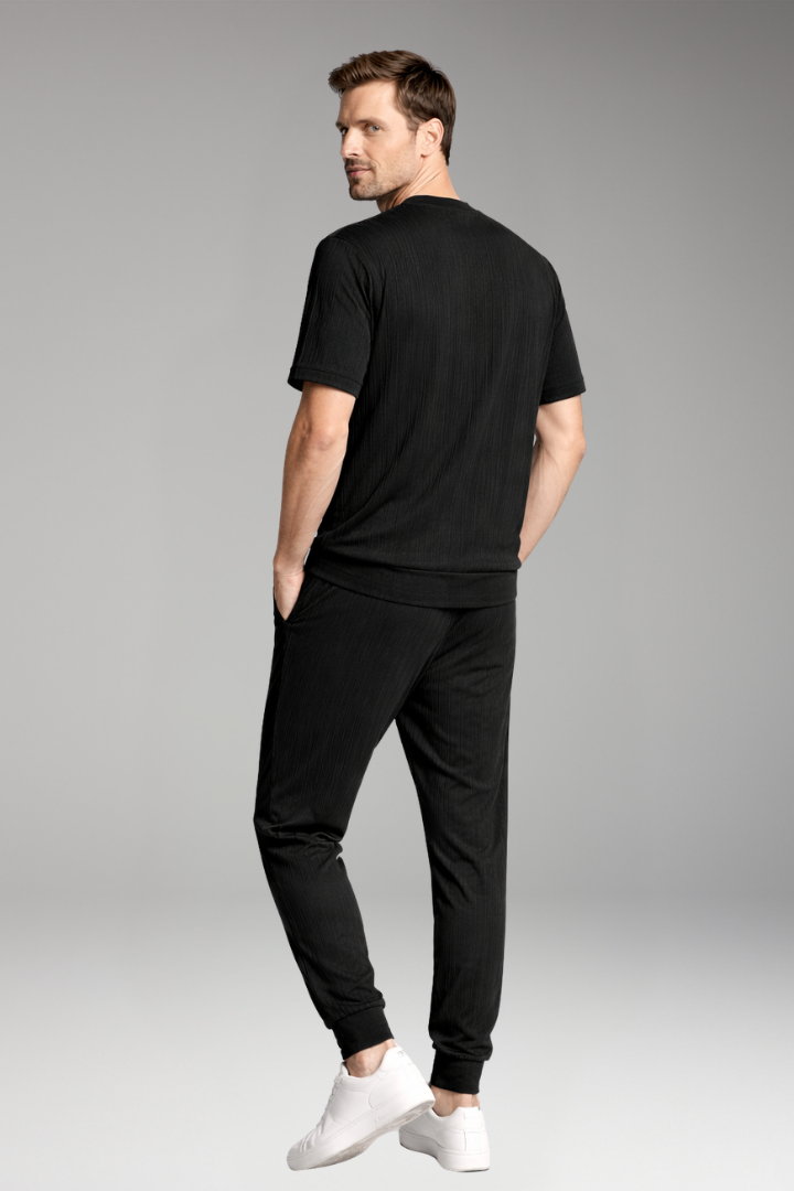 Men’s Two-Piece Suit with Pleated T-shirt and Jogging Trousers