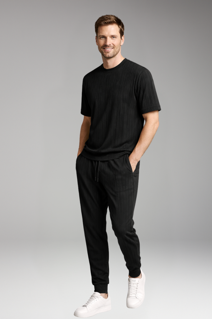 Men’s Two-Piece Suit with Pleated T-shirt and Jogging Trousers