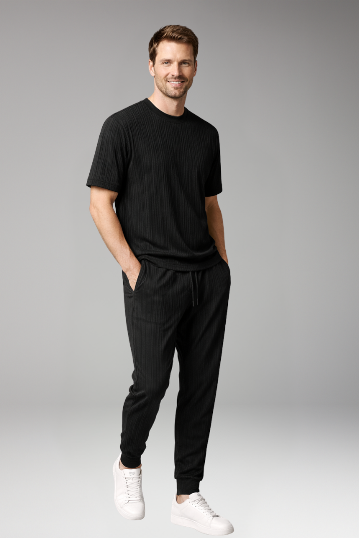 Men’s Two-Piece Suit with Pleated T-shirt and Jogging Trousers