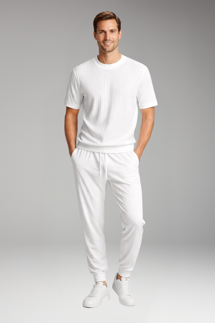 Men’s Two-Piece Suit with Pleated T-shirt and Jogging Trousers