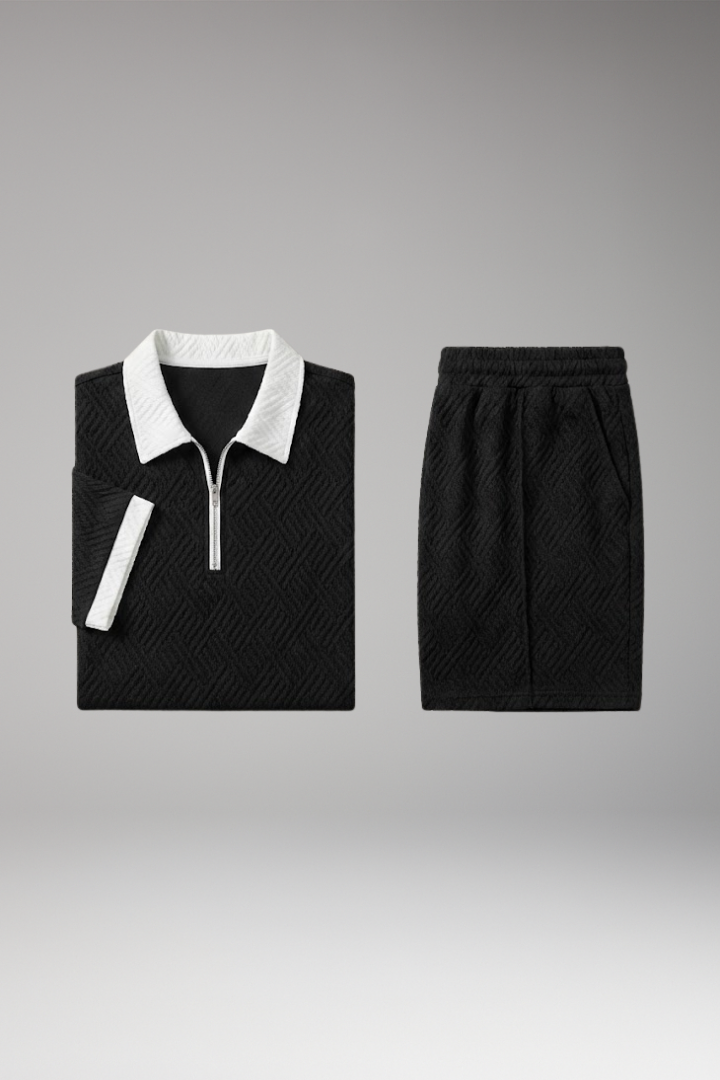 Men’s Two-Piece Suit with Zip-Up Shirt and Matching Shorts