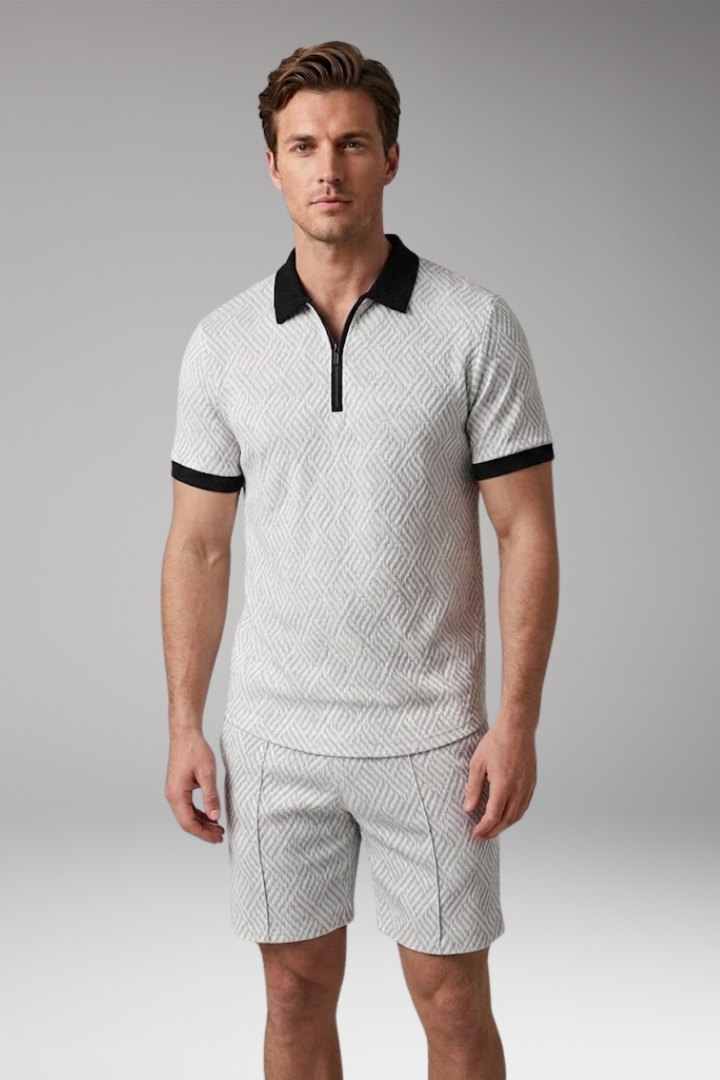 Men’s Two-Piece Suit with Zip-Up Shirt and Matching Shorts
