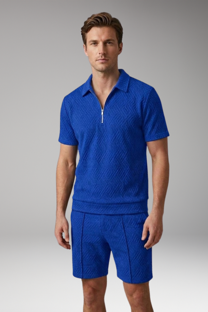 Men’s Two-Piece Suit with Zip-Up Shirt and Matching Shorts