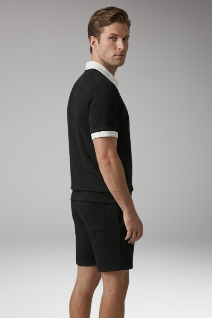 Men’s Two-Piece Suit with Zip-Up Shirt and Matching Shorts