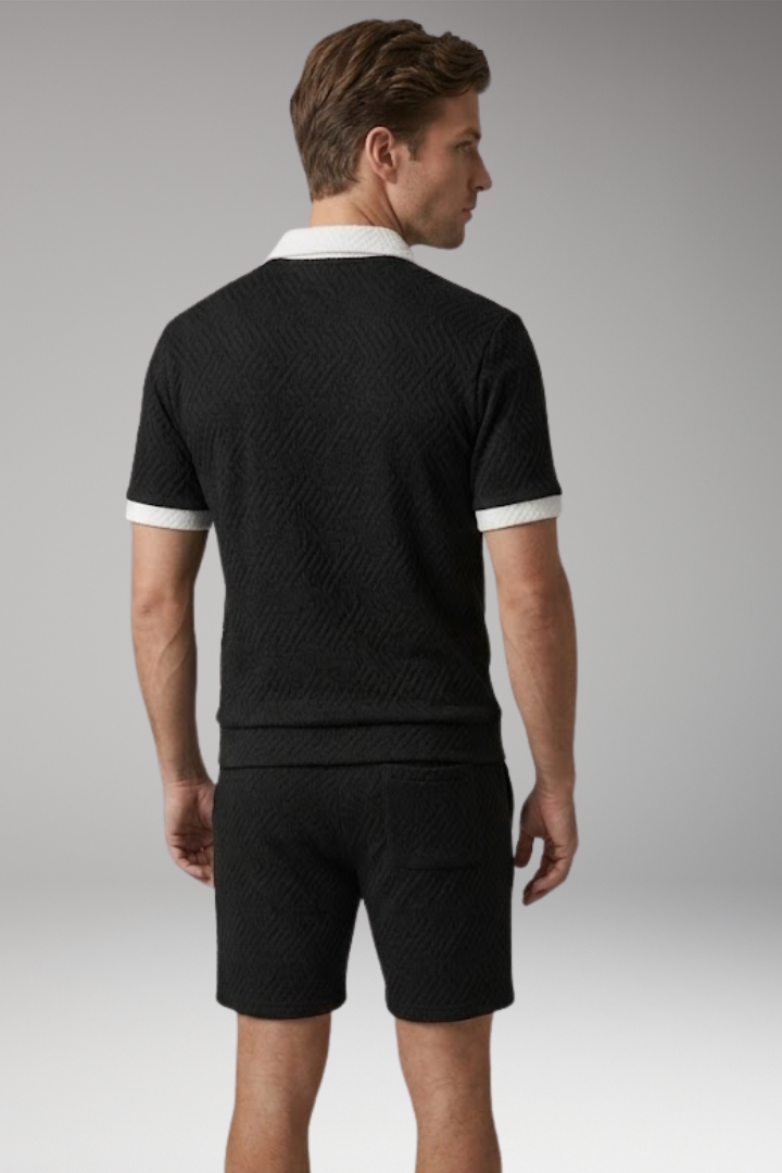 Men’s Two-Piece Suit with Zip-Up Shirt and Matching Shorts