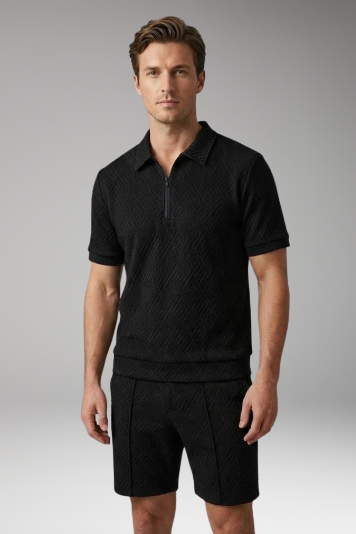 Men’s Two-Piece Suit with Zip-Up Shirt and Matching Shorts