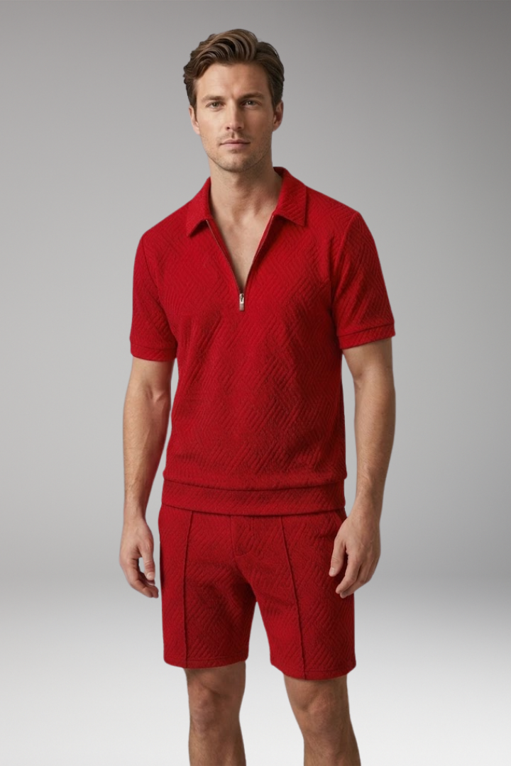 Men’s Two-Piece Suit with Zip-Up Shirt and Matching Shorts