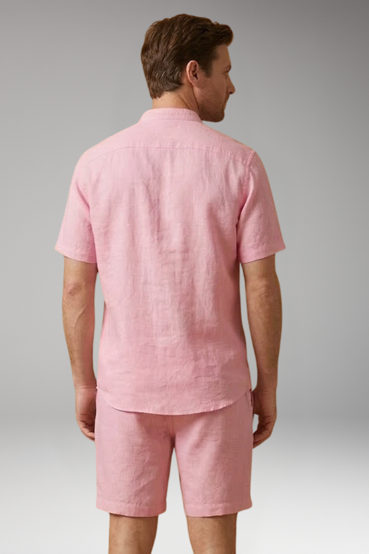 Men's Two Piece Set with Button Shirt and Elastic Waist Shorts