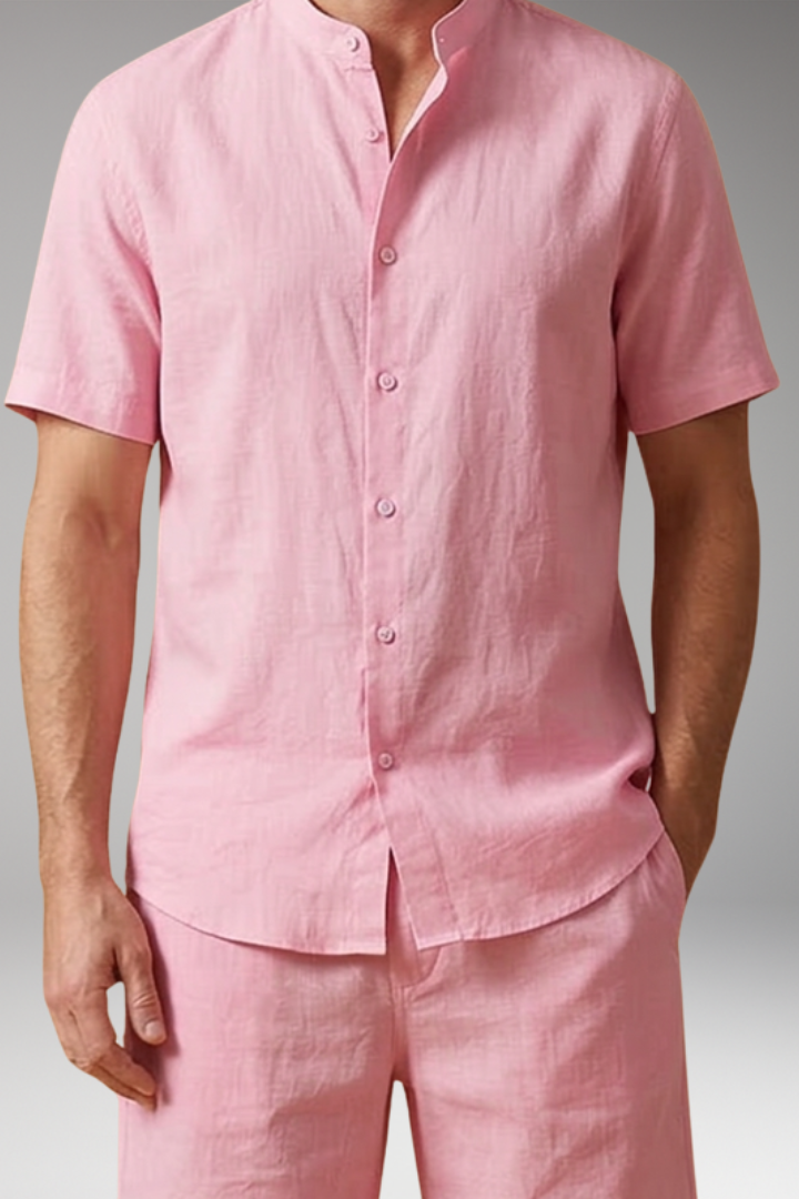 Men's Two Piece Set with Button Shirt and Elastic Waist Shorts