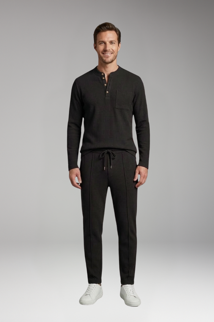 Men's Two Piece Set with Long Sleeve Henley Shirt