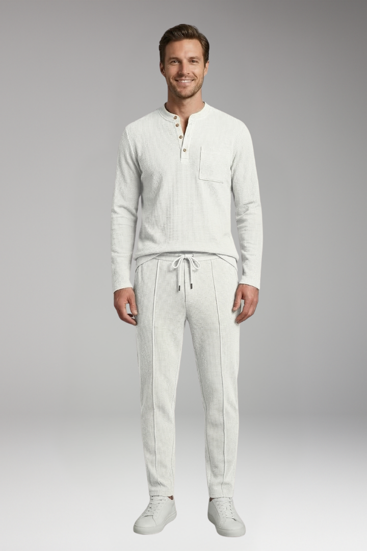 Men's Two Piece Set with Long Sleeve Henley Shirt