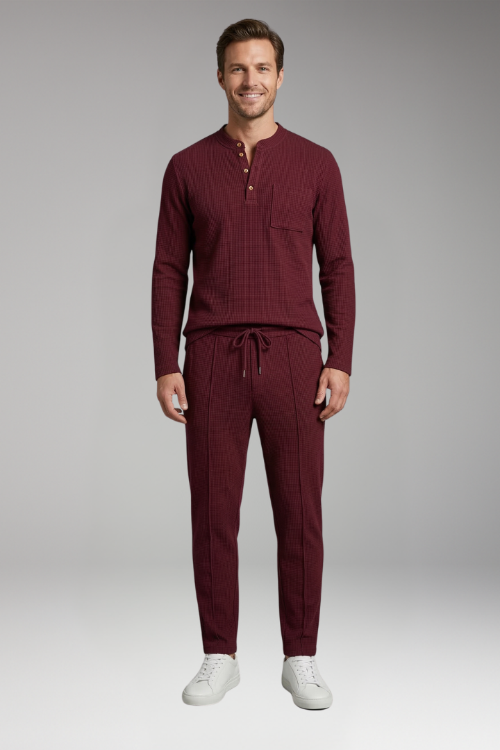 Men's Two Piece Set with Long Sleeve Henley Shirt