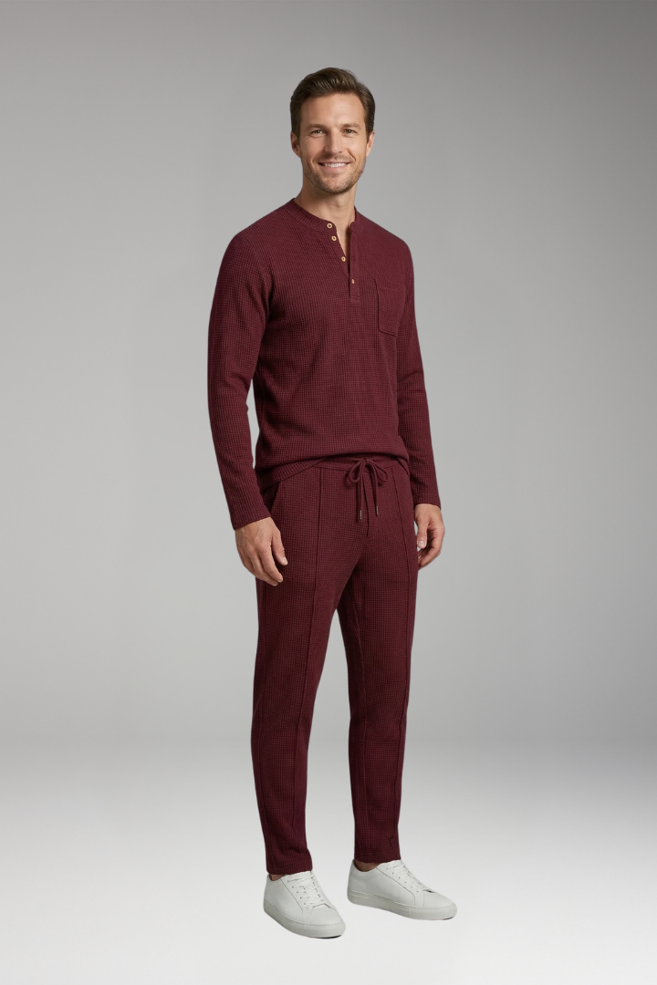 Men's Two Piece Set with Long Sleeve Henley Shirt