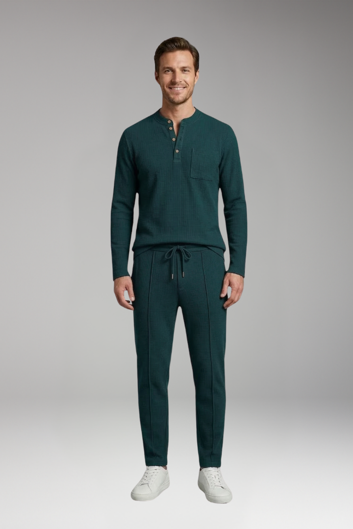 Men's Two Piece Set with Long Sleeve Henley Shirt