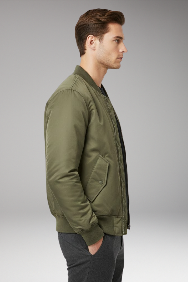 Men’s Urban Bomber Jacket with Zipper and Multiple Pockets