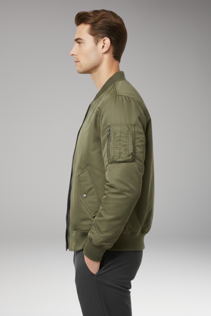 Men’s Urban Bomber Jacket with Zipper and Multiple Pockets