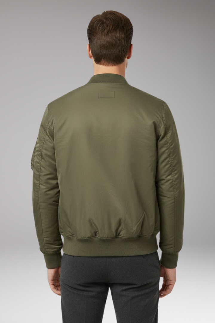 Men’s Urban Bomber Jacket with Zipper and Multiple Pockets