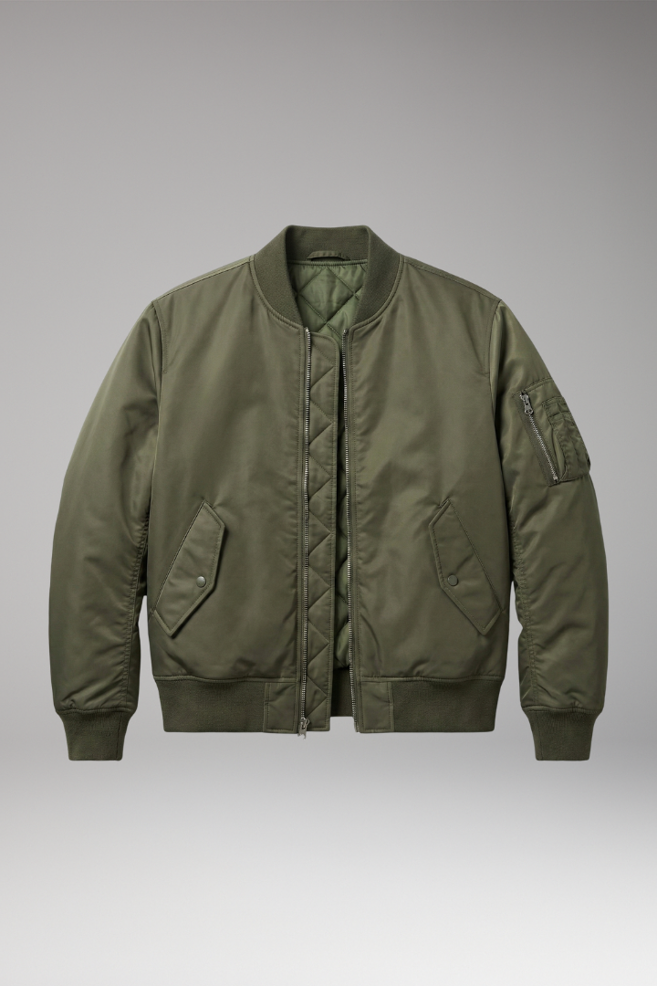 Men’s Urban Bomber Jacket with Zipper and Multiple Pockets
