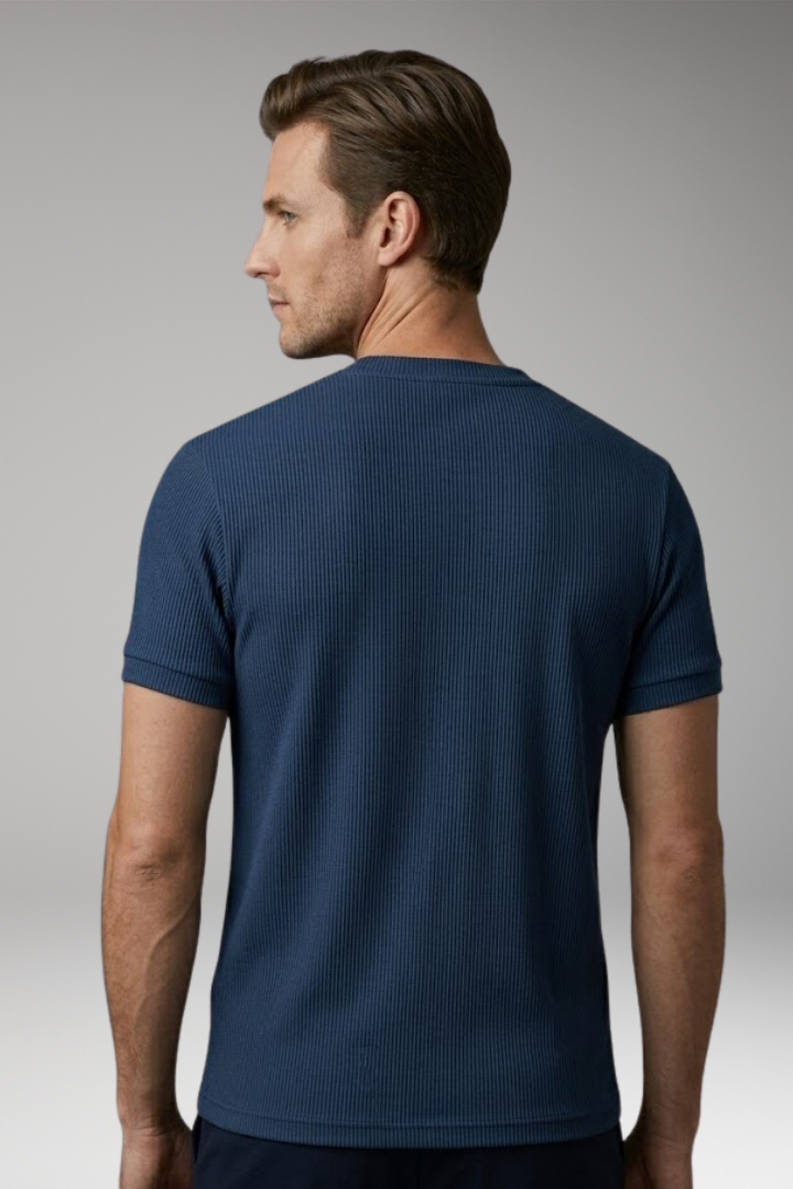 Men's V-Neck T-shirt with Ribbed Texture and Short Sleeves