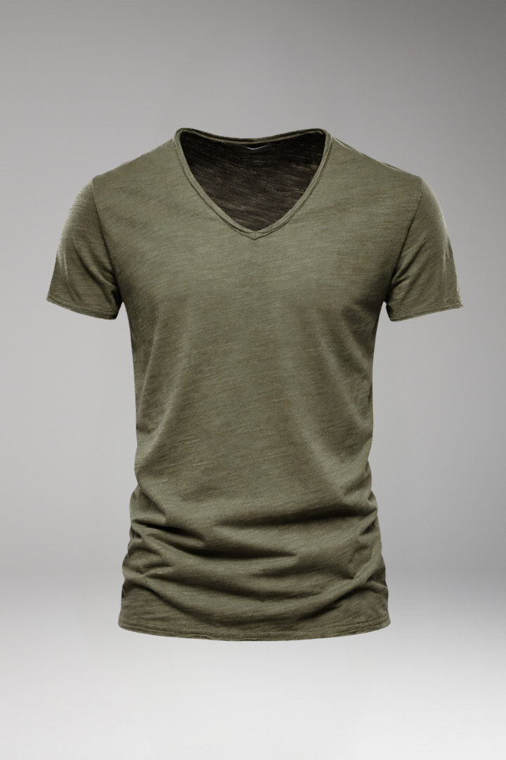Men's V Neck T-Shirt with Short Sleeves and Plain Surface