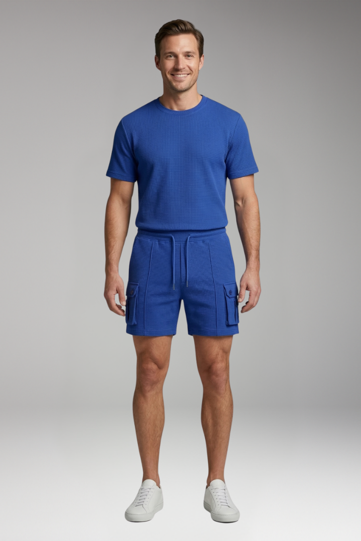 Men's Waffle Shorts with Drawstring and Side Pockets