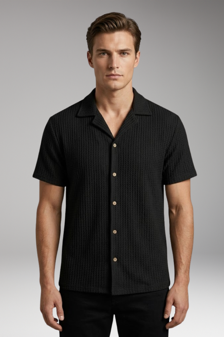 Men's Waffle T-Shirt with Button Front and Collar